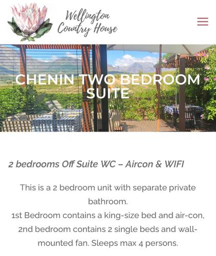 a screenshot of a website with a picture of a room at Wellington Country House in Wellington