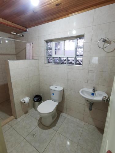 a bathroom with a toilet and a sink at CASA DE CAMPO CORRALEJAS - ANOLAIMA in Anolaima