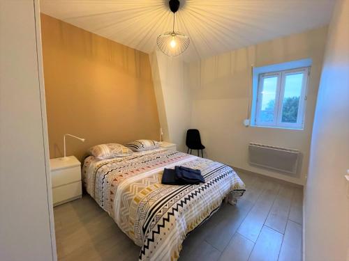 une chambre avec un lit et une fenêtre dans l'établissement LE BOULARD : appartement en plein coeur du centre de Reims, à Reims