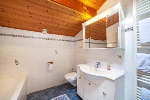 a bathroom with a white sink and a toilet at Masulhof Ferienwohnung Flieder in Verdines