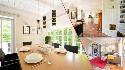 a dining room and a living room with a dining table at Auster Hues in Midlum