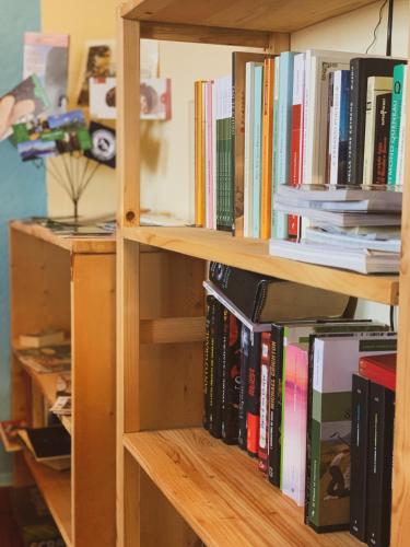 a book shelf filled with lots of books at Rifugio La Mestà in Trassilico
