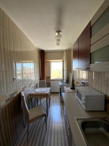 een keuken met een spoelbak en een aanrechtblad bij Le Garçon de Adi-Cosy,Quiet,Spatious Studio in Boekarest