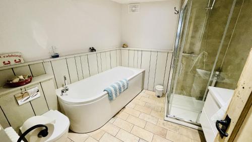 Koupelna v ubytování The Garden Cottage - Elevated position, wonderful views over Dartmouth, beautiful garden