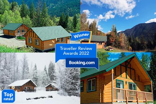a collage of pictures of a log cabin at Mt. Revelstoke Alpine Chalets in Revelstoke