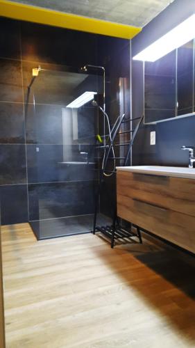 a bathroom with a sink and a mirror at Chez Pilar in Modave