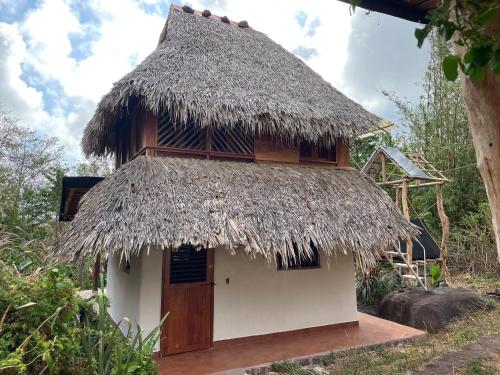 a large white house with a wooden roof at El Zopilote in Balgue