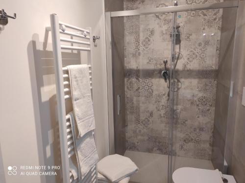 a bathroom with a shower and a toilet in it at BLU apartment in Civitanova Marche