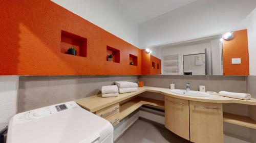 une salle de bain avec un lavabo et un miroir dans l'établissement Le Nid Cosy + 1 Garage, à Colmar