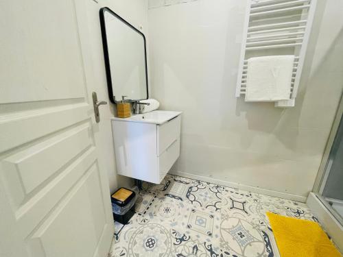 トゥールコワンにあるAppartement Nid Douillet Plusのバスルーム(洗面台、鏡付)