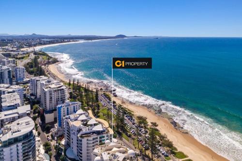 an overhead view of a beach and the ocean at Sirocco 608 by G1 Holidays in Mooloolaba
