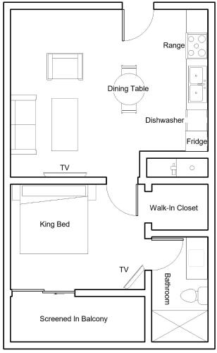 a floor plan of a room with a kitchen at Wiggins Pass Chalet in Naples