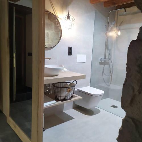 a bathroom with a sink and a toilet at Ca la Francisqueta, La Tina i el Deso Apartament Solsona in Solsona