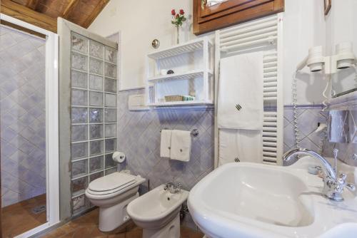 a bathroom with a white sink and a toilet at B&B Hotel La Piana in Borgo a Buggiano