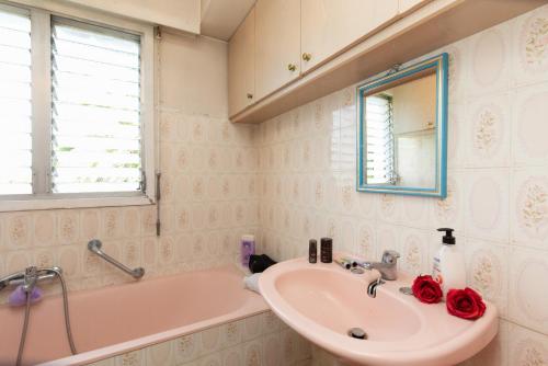 une salle de bain avec un lavabo et une baignoire dans l'établissement BEST Choice Dispo Cannes Centre 2 terrasses 2 chbres 6P Parking Privé, à Cannes