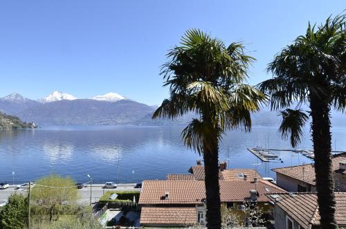 a view of a large body of water with palm trees at Nobiallum B&B in Menaggio