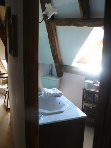 a bathroom with a sink and a roof at Chambres d'Hôtes & Gites Pouget in Les Eyzies-de-Tayac