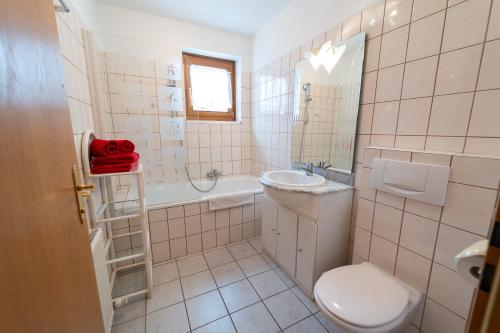 a bathroom with a toilet and a sink at Alpin Apartments in Maria Alm am Steinernen Meer