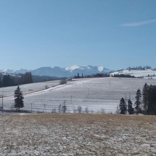 a large field with snow on the ground at Domek u Śpiewoka 1 in Maruszyna