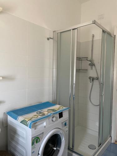 a washing machine in a bathroom with a shower at Alba sul Mare in Alba Adriatica