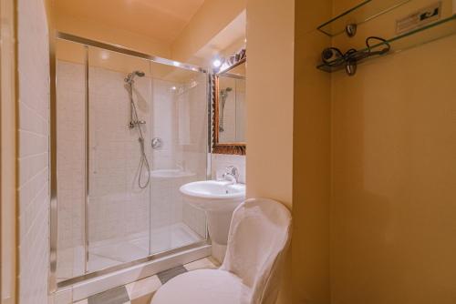 a bathroom with a shower and a toilet and a sink at Palazzo Romani Adami in Fermo
