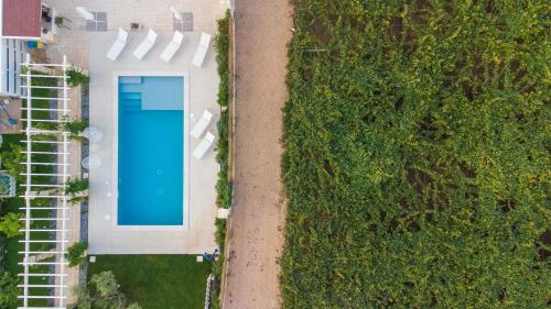 an overhead view of a swimming pool in a yard at Masseria Ella in Pulsano