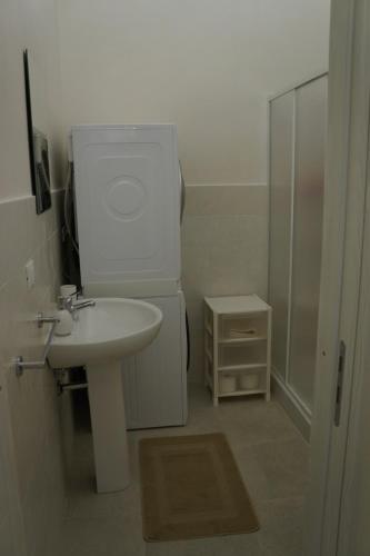 La salle de bains est pourvue d'un lavabo et d'un lave-linge. dans l'établissement CASETTA SALVATORE, à Ostuni