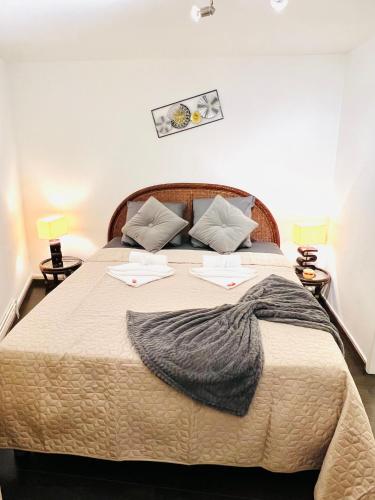 sypialnia z dużym łóżkiem z 2 lampami w obiekcie 1 J&C Appartement et services w mieście Châtillon-Coligny