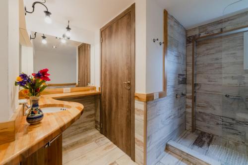 een badkamer met een wastafel en een douche bij Tu Apart En Bariloche 16 in Bariloche