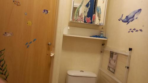 a small bathroom with a toilet and a window at A&P Sheron Holiday Home - The Chase, Ingoldmells, Skegness in Ingoldmells