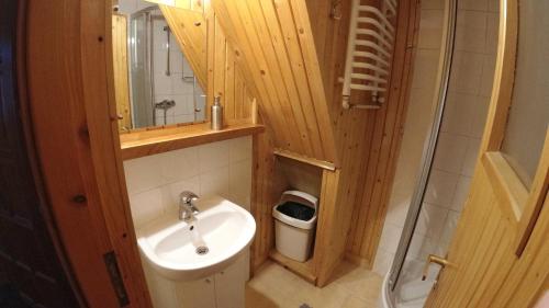 a small bathroom with a sink and a toilet at Willa Pod Jesionami in Zakopane