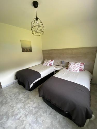 a bedroom with two beds and a pendant light at Apartamento El Nogal 1 in Tui