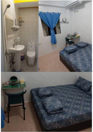 2 fotos de una habitación con cama y baño en 蘭嶼阿文的家二人套房, en Lanyu