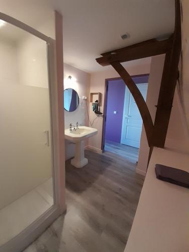 une salle de bain avec un lavabo et un miroir dans l'établissement Domaine du Grand Ormeau, à Semillac