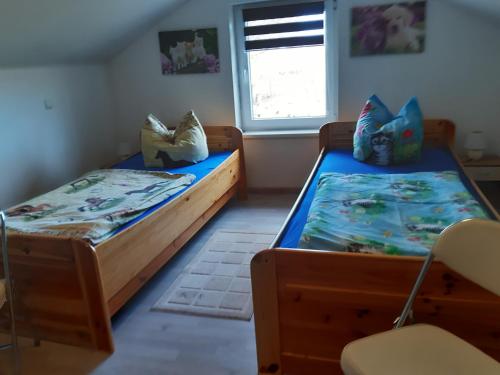 1 Schlafzimmer mit 2 Betten und einem Fenster in der Unterkunft Ferienwohnung Müller in Zirkow