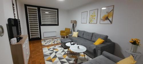 Coin salon dans l'établissement Cozy and sunny apartment near the airport