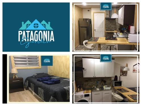 eine Collage mit vier Bildern einer Küche in der Unterkunft Departamentos Patagonia Garden A in Punta Arenas