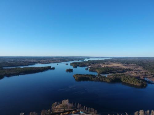 an aerial view of a large body of water at Braås camping in Braås