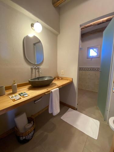 a bathroom with a sink and a mirror at La Carrera Villas, Atamisque. Tupungato, Mendoza. in Ciudad Lujan de Cuyo