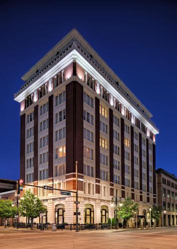 a large building with lights on top of it at Hotel Teatro in Denver