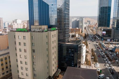 an aerial view of a city with tall buildings at Springs Hotel Ulaanbaatar in Ulaanbaatar