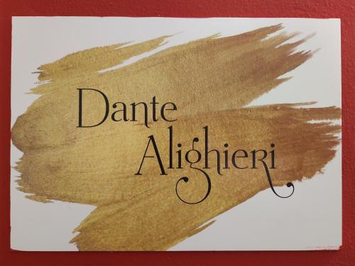a sign with the word dante alphrier on a paper at Casa Aurora in Ravenna