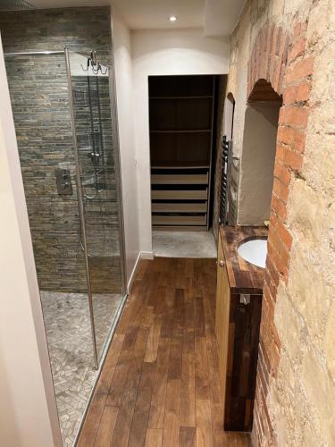 une salle de bain avec douche et lavabo dans l'établissement Canal Saint Martin apartments, à Paris