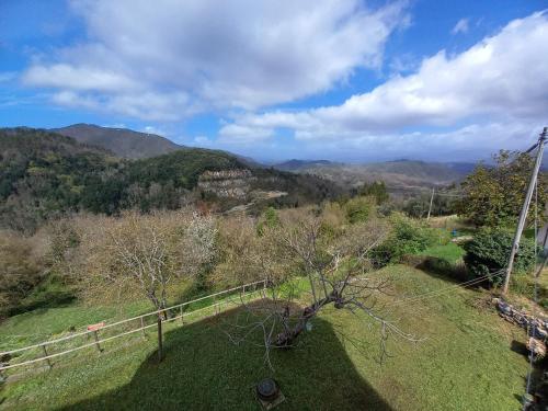 a view of a hill with a fence and mountains at Affittacamere Le Ciboline in Beverino