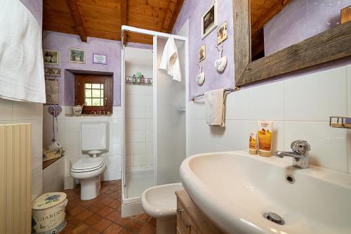 bagno con lavandino bianco e servizi igienici di COUNTRYHOUSE IL NOCINO - Regarda Travel a Lazise