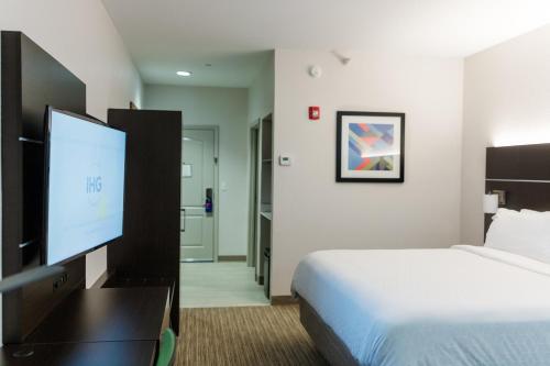a hotel room with a bed and a flat screen tv at Holiday Inn Express - Andalusia by IHG in Andalusia