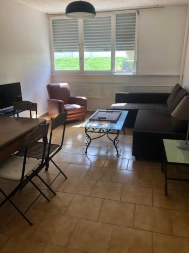 - un salon avec un canapé et une table dans l'établissement F3 Metare / Fraissinette IRUP-Ecole des Mines, à Saint Etienne