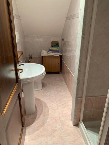 uma casa de banho com um lavatório e um WC em Casetta Campiglia d'Orcia em Campiglia dʼOrcia