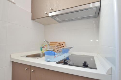 un lavello con stendibiancheria accanto di Apartments Bojana a Tivat