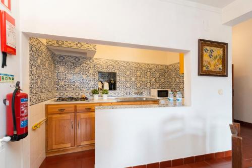 a kitchen with a stove and a counter top at Casa do Boco in Oliveira do Hospital